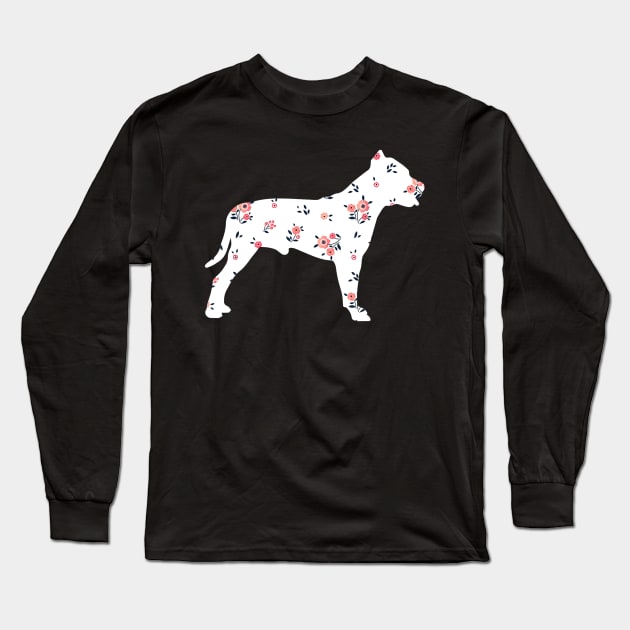 Funny pitbull Shirt Cute Dog Flower Silhouette Gift Dog Mom Long Sleeve T-Shirt by Wolfek246